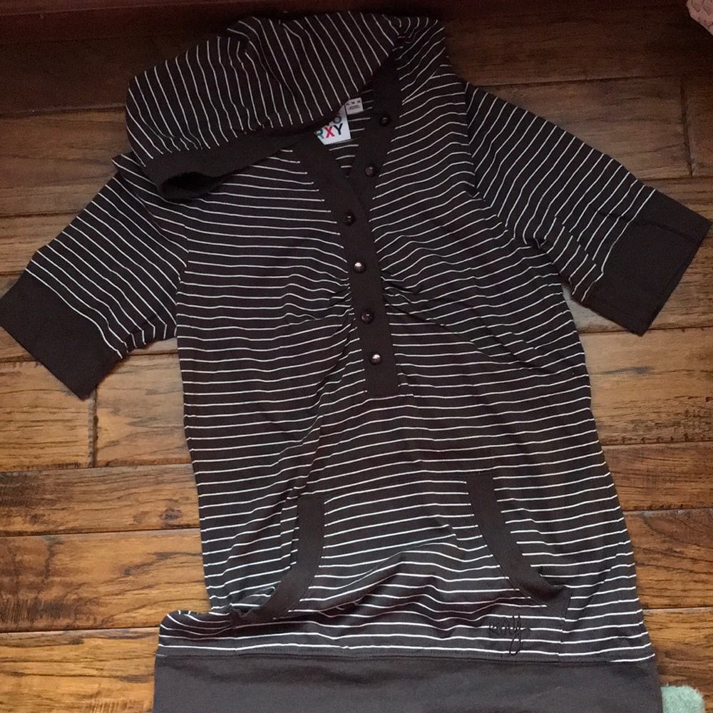 Brown Hooded top with cream stripes